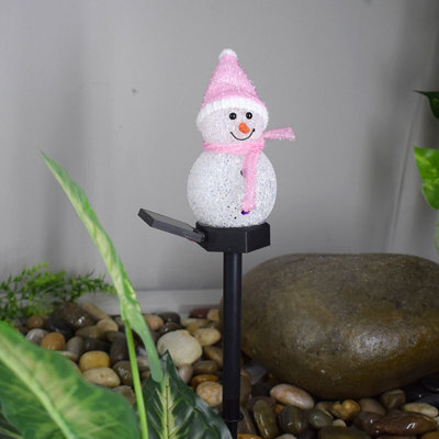 Amorly 1Pcs Pink Solar Snowman Garden Stake Light,led Solar Powered Christmas Snowman Landscape Light For Yard Lawn Patio Outdoor Decor - image 1