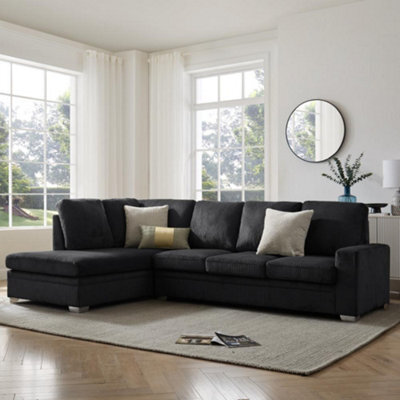 Home Detail Alana Left-Hand Facing Corner Sofa, Black Jumbo Cord - image 1