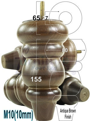 L&F Solid Wood Turned Furniture Feet 150mm High Antique Brown Finish Replacement Legs Set Of 4  M10 Pkc220 - image 1