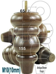 L&F Solid Wood Turned Furniture Feet 150mm High Antique Brown Finish Replacement Legs Set Of 4  M10 Pkc220 - thumbnail 1