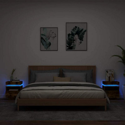 Walplus Bedside Cabinets With Led Lights 2 Pcs Smoked Oak 40X39X48.5 Cm - image 1