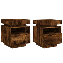 Walplus Bedside Cabinets With Led Lights 2 Pcs Smoked Oak 40X39X48.5 Cm - thumbnail 2