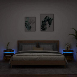Walplus Bedside Cabinets With Led Lights 2 Pcs Smoked Oak 40X39X48.5 Cm - thumbnail 1