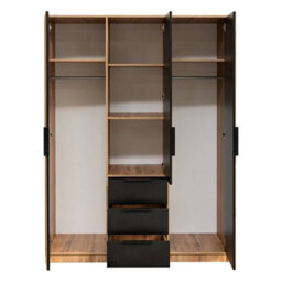 Modern 3 Door Wardrobe Balilux D3 150 Cm Wide With A One Mirror On The Doors And Stylish Strips White With Oakwotan With Extension - thumbnail 4