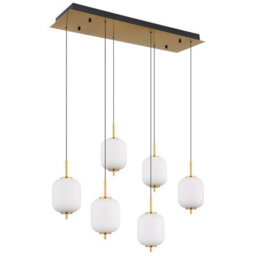 Luminosa Lighting Luminosa Ewald Cluster Pendant Ceiling Light Brass-Coloured Opal Glass Shade 6X Led 3000K - thumbnail 2