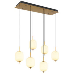 Luminosa Lighting Luminosa Ewald Cluster Pendant Ceiling Light Brass-Coloured Opal Glass Shade 6X Led 3000K