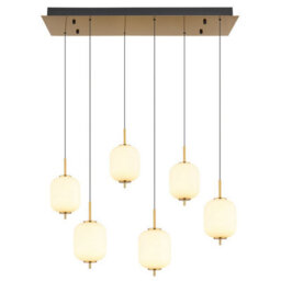 Luminosa Lighting Luminosa Ewald Cluster Pendant Ceiling Light Brass-Coloured Opal Glass Shade 6X Led 3000K - thumbnail 3