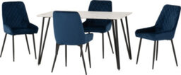 Seconique Marlow Dining Set White Marble With 4 Blue Avery Velvet Chairs - thumbnail 2