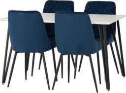 Seconique Marlow Dining Set White Marble With 4 Blue Avery Velvet Chairs - thumbnail 8