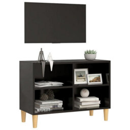Berkfield Tv Cabinet With Solid Wood Legs Black 69.5X30X50 Cm - thumbnail 3
