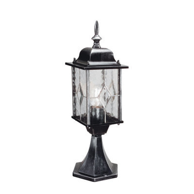 Elstead Wexford 1 Light Outdoor Pedestal Lantern Black Silver Ip43, E27