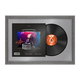 "AK Frames 25X17"" Grey Marble Modern Vinyl Record Frame With Mid Grey Mount For 12 Inch Lp Cover & Disc - Overlapped Design"