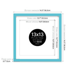 "13X13"" Turquoise Picture Frame - 13X13"" Square Frame With 12X12"" Mount For 13X13""/12X12"" Pictures Moderrn Style Thin Edge, 1 Pack" - thumbnail 2