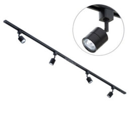 Litecraft Soho Black 4 Head 2M Straight Kitchen Track Light With Led Bulbs