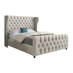 Donati Straight Curved Top Upholstered Soft Velvet Cream Bed Frame - thumbnail 5