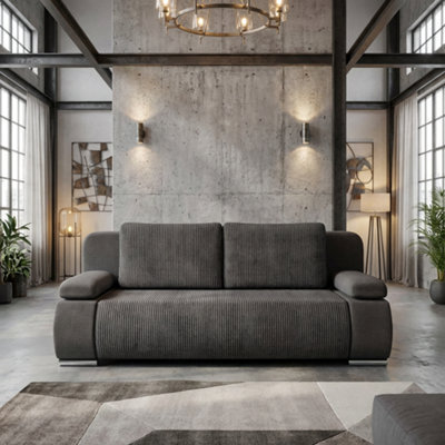Emma M Corduroy Sofa Bed For Living Room Mdf Frame With Storage Loose Back Cushions 200X92X77 Cm Grey - image 1