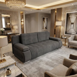 Emma M Corduroy Sofa Bed For Living Room Mdf Frame With Storage Loose Back Cushions 200X92X77 Cm Grey - thumbnail 3