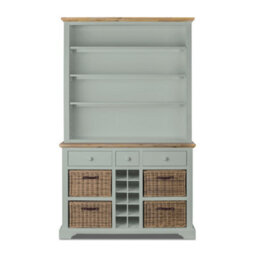 Statement Furniture Florence Sage Green Display Cabinet With Shelves, Wine Rack And Storage Baskets - thumbnail 3