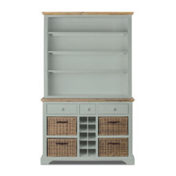 Statement Furniture Florence Sage Green Display Cabinet With Shelves, Wine Rack And Storage Baskets