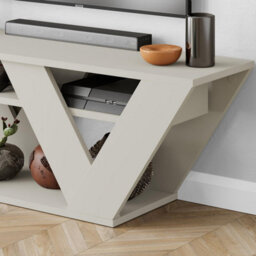 "Decortie Pipralla Modern Tv Stand Unit With Shelves For Up To 43"" Tvs Sandstone 110Cm" - thumbnail 4