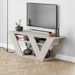 "Decortie Pipralla Modern Tv Stand Unit With Shelves For Up To 43"" Tvs Sandstone 110Cm" - thumbnail 3