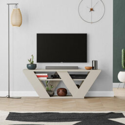 "Decortie Pipralla Modern Tv Stand Unit With Shelves For Up To 43"" Tvs Sandstone 110Cm" - thumbnail 1