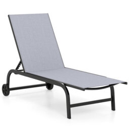 Gainoom Outdoor Grey Chaise Lounge Chair With Wheels 6-Position Recliner Poolside Tanning Furniture - thumbnail 1