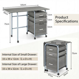 Writing Workstation Folding Computer Desk Wheeled Pc Laptop Table - thumbnail 2
