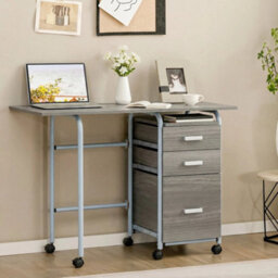 Writing Workstation Folding Computer Desk Wheeled Pc Laptop Table - thumbnail 3