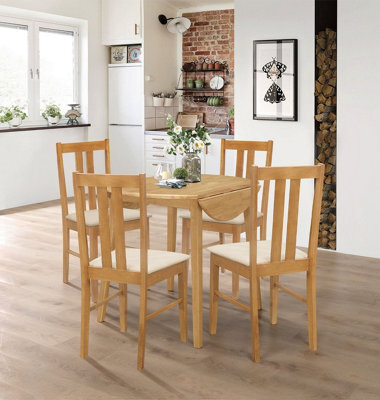 Hallowood Furniture Ledbury Light Oak Drop Leaf Round Dining Table With 4 Light Oak Chairs - image 1