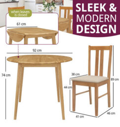 Hallowood Furniture Ledbury Light Oak Drop Leaf Round Dining Table With 4 Light Oak Chairs - thumbnail 3