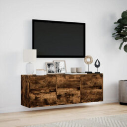 Berkfield Tv Wall Cabinet With Led Lights Smoked Oak 130X31X45 Cm - thumbnail 4