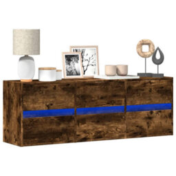 Berkfield Tv Wall Cabinet With Led Lights Smoked Oak 130X31X45 Cm - thumbnail 1