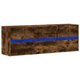 Berkfield Tv Wall Cabinet With Led Lights Smoked Oak 130X31X45 Cm - thumbnail 3