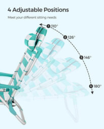Songmics Folding Beach Chair, Portable Outdoor Chair, Backrest, Headrest, Armrests, Side Pockets, Green And White - thumbnail 4