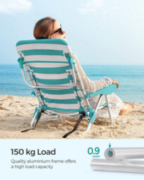 Songmics Folding Beach Chair, Portable Outdoor Chair, Backrest, Headrest, Armrests, Side Pockets, Green And White - thumbnail 7