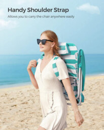 Songmics Folding Beach Chair, Portable Outdoor Chair, Backrest, Headrest, Armrests, Side Pockets, Green And White - thumbnail 6