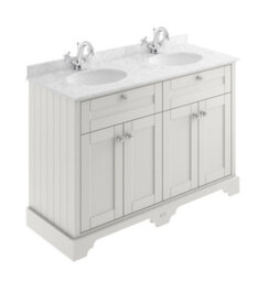 Hudson Reed Floor Standing 4 Door Traditional Vanity Unit With 1 Tap Hole Grey Marble Double Basin, Timeless Sand, 1220 X 470 mm