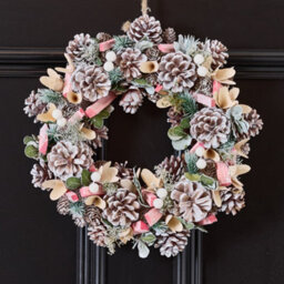 Dibor 33Cm Pastel Pink Driftwood Front Door Christmas Wreath With Deer Wreath Hanger - thumbnail 2