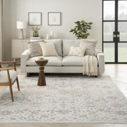Ivory Grey Floral Kilim Bordered Traditional Rug For Dining Room Bedroom & Living Room-66 X 244Cmcm (Runner) - thumbnail 1