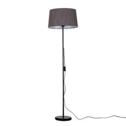 Valuelights Charles Black Floor Lamp With Grey Linen Shade And Bulb