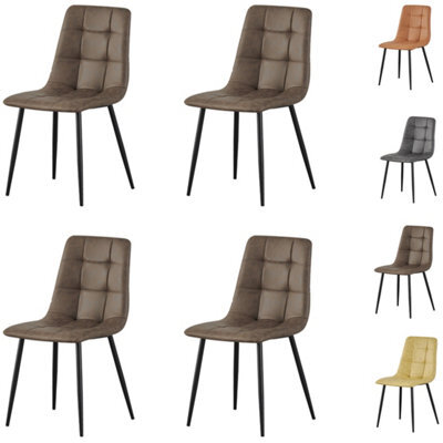 Mof Faux Suede Set Of 4 Dining Chairs With Sturdy Metal Legs Chairs With Backrest And Padded Seat Brown Check - image 1