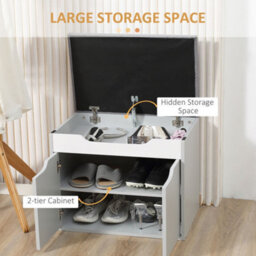 Homcom Upholstered Entryway Shoe Bench W/ Storage Cabinet For Living Room Grey - thumbnail 4