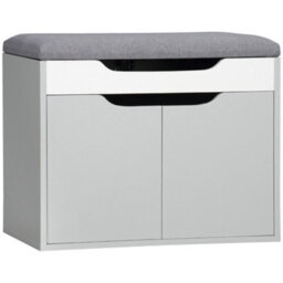 Homcom Upholstered Entryway Shoe Bench W/ Storage Cabinet For Living Room Grey - thumbnail 2