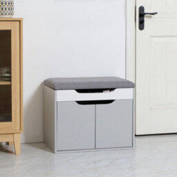 Homcom Upholstered Entryway Shoe Bench W/ Storage Cabinet For Living Room Grey - thumbnail 1
