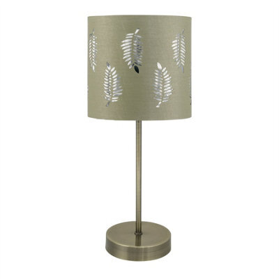 First Choice Lighting Antique Brass Stick Table Lamp With Sage Green Fern Shade - image 1