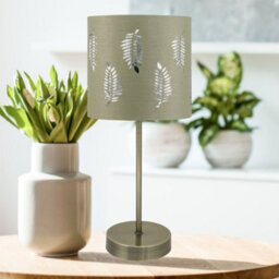 First Choice Lighting Antique Brass Stick Table Lamp With Sage Green Fern Shade - thumbnail 2
