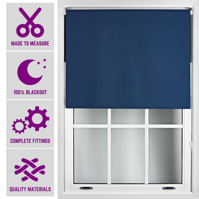 Furnished Made To Measure Blackout Roller Blinds - Navy Blue Roller Blind For Windows And Doors (W)180Cm (L)210Cm - image 1