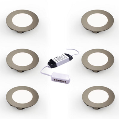 Unknown Fittingsco, Nebbia Recessed Diffused Led Undercabinet Light, Brushed Nickel 65mm 1.8W 12V, 6 Light Kit & Driver, Natural White - image 1