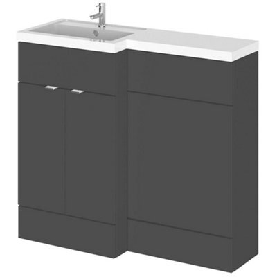 Hudson Reed Fusion Floor Standing 2 Door Vanity Basin & Wc Left Hand Combination, Vanity Unit With Basin, Gloss Grey, 1000mm - image 1